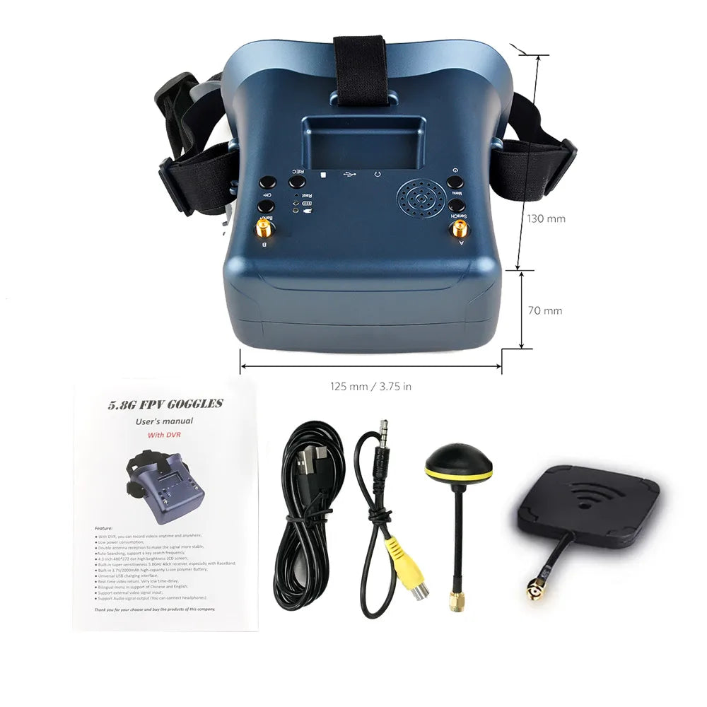 008D 5.8G 40CH FPV Goggles – 4.3 Inch HD 800x480 Video Headset with DVR & Battery for EV800D RC Drone Models