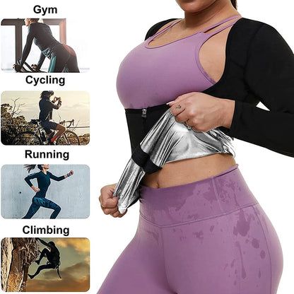 LISA SWEAT Sauna Suit for Women: Hot Body Shaper Long Sleeve Zipper Shirt - Sweat Waist Trainer Workout Top in Silver