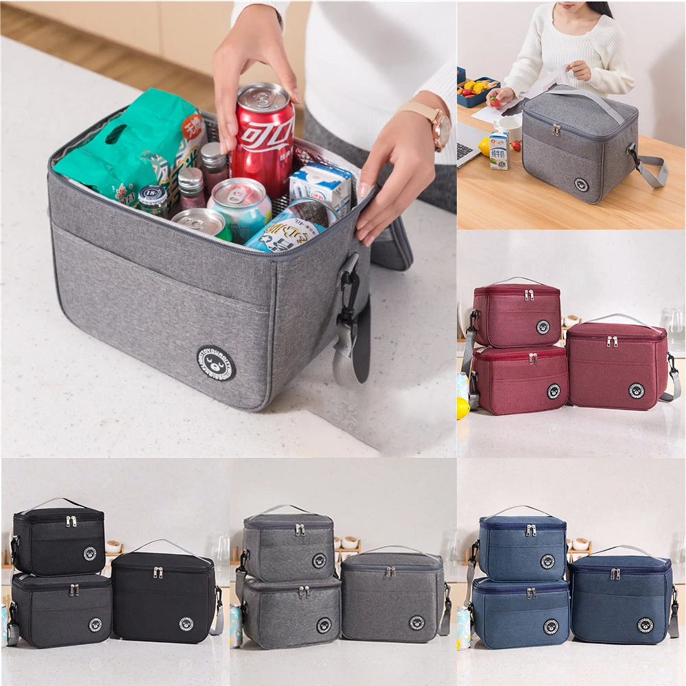 Insulated Handheld Lunch Bag with Shoulder Strap – Thickened Waterproof Student Lunch Box Tote