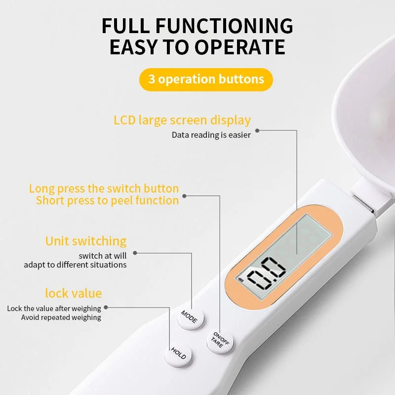 Mini Spoon Scale | Digital Kitchen Scale with LCD for Measuring Food | 0.1-500g Weight Measure for Flour, Milk, Coffee Powder