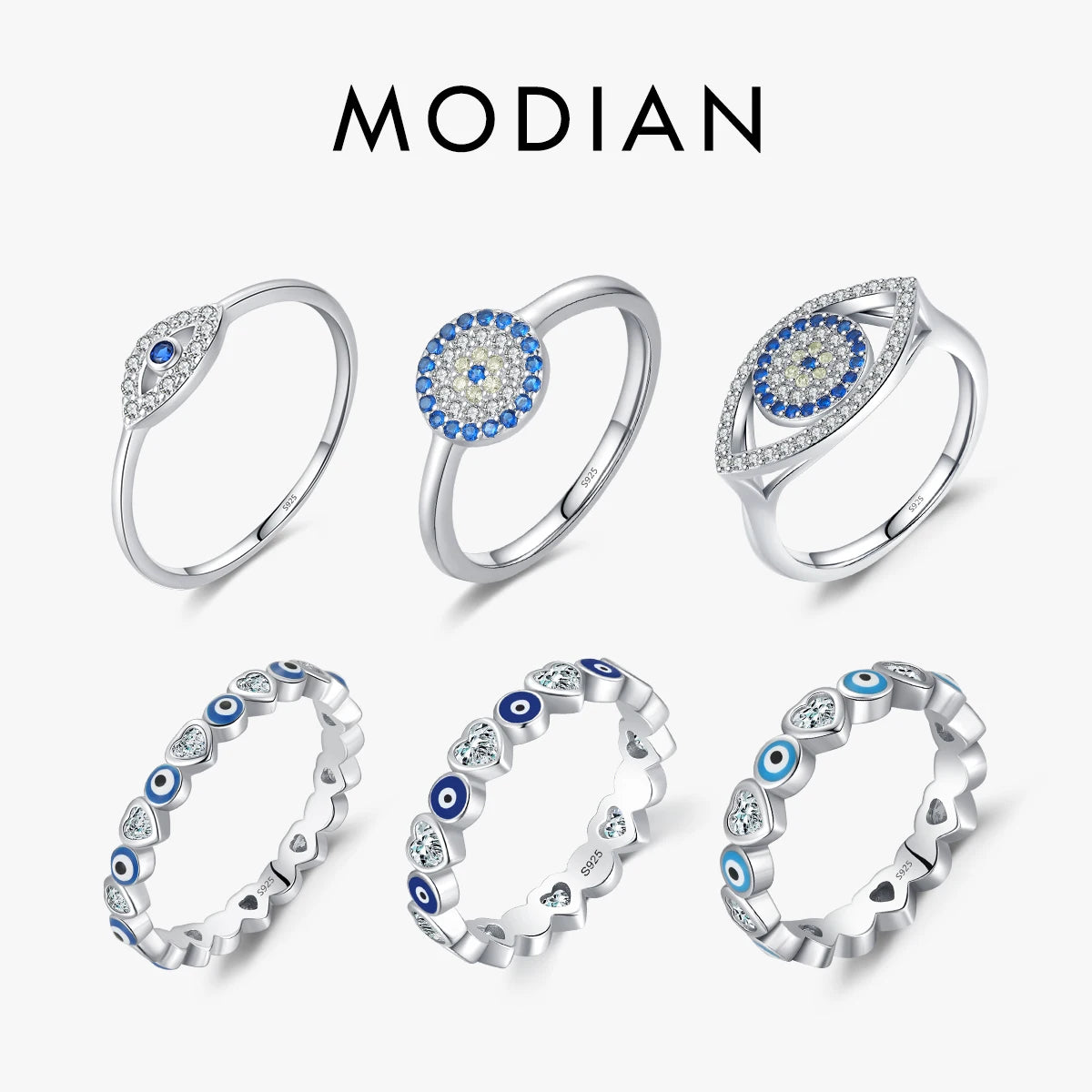 MODIAN 925 Sterling Silver Blue Ghost Eyes Ring — Sparkling Cubic Zirconia for Women