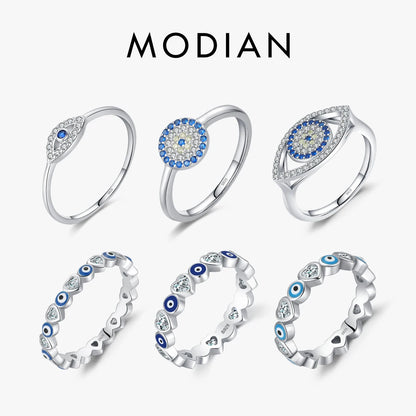 MODIAN 925 Sterling Silver Blue Ghost Eyes Ring — Sparkling Cubic Zirconia for Women