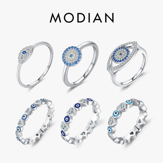 MODIAN 925 Sterling Silver Blue Ghost Eyes Ring — Sparkling Cubic Zirconia for Women