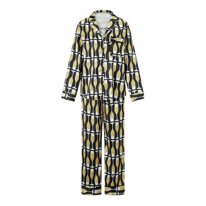 Imcute Women’s Christmas Satin Pajama Set – Long Sleeve Button-Down Top & Loose Lounge Pants Nightwear