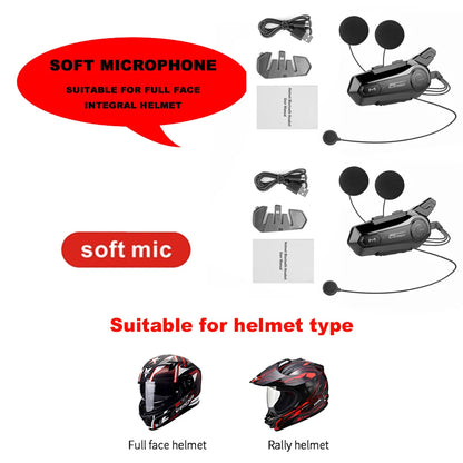1/2X Bluetooth V5.3 Motorcycle Helmet Intercom Headset – 1000M Noise-Reduction Interphone with Music Sharing for Moto Riders