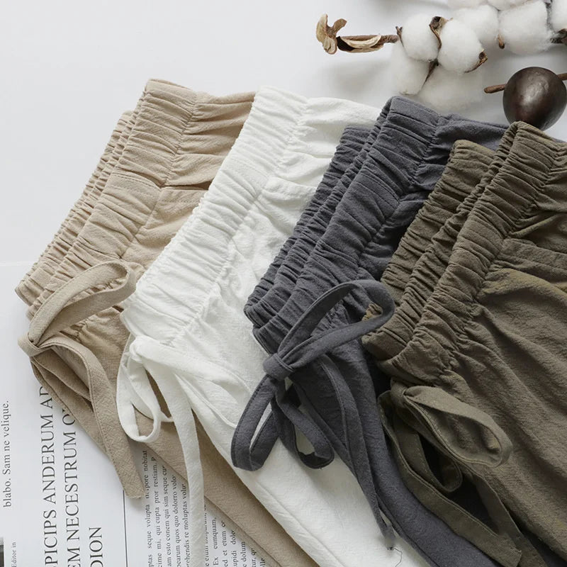 Women’s Cotton Linen High Waist Shorts — Black Casual Fashion Workout Sport Shorts