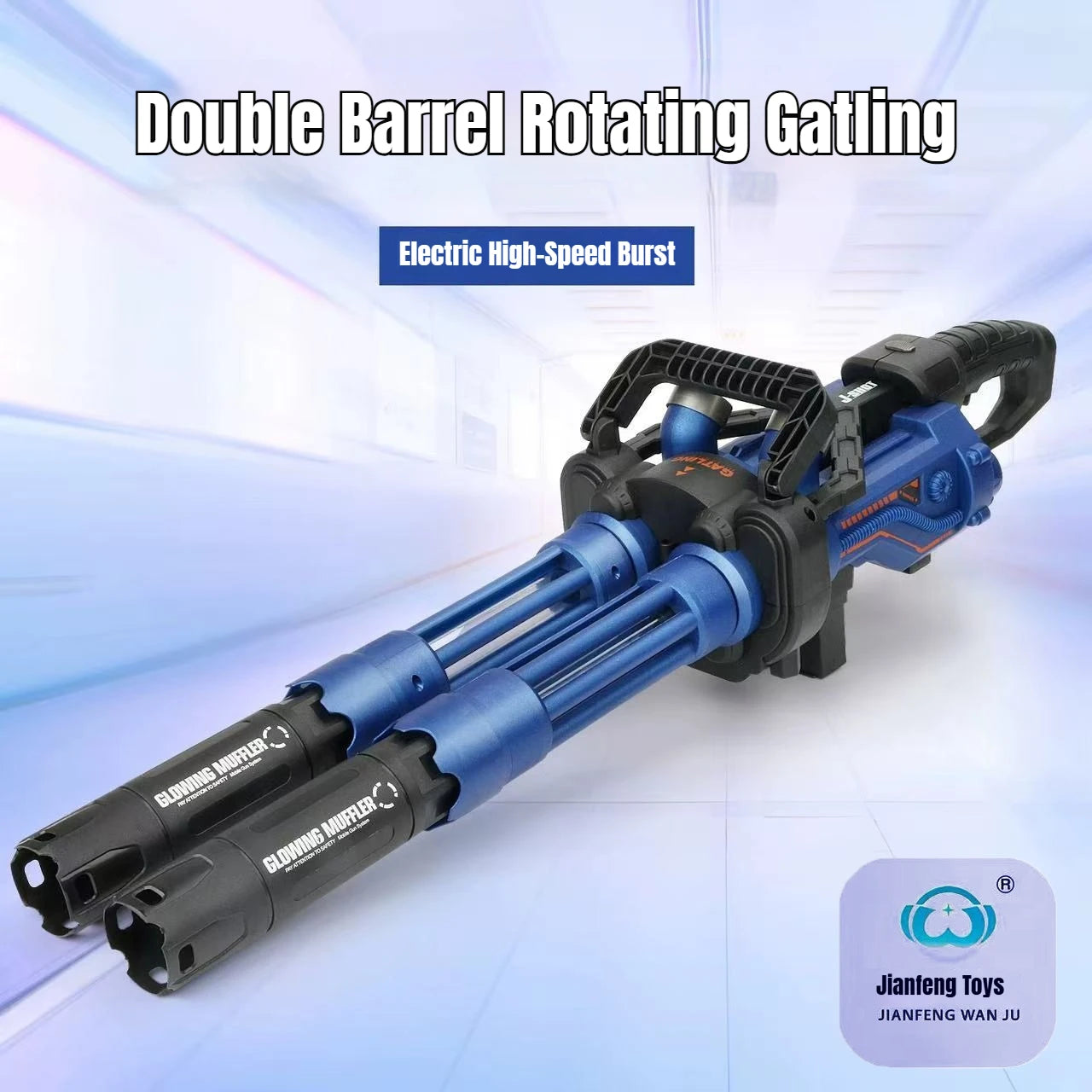 Jianfeng Gatling Soft Dart Blaster - Double Barrel Electric Rotary Launcher for Outdoor Shooting Games