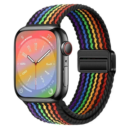 Nylon Braided Loop Apple Watch Band – Magnetic Metal Bracelet Strap for Ultra 2, Series 3–9 & SE (40mm–49mm) Adjustable Wristband