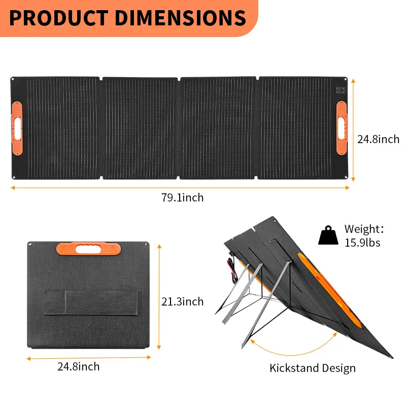 200W Foldable Solar Panel – Portable High Efficiency Solar Charger for Camping, Outdoor Travel & Power Generator Charging