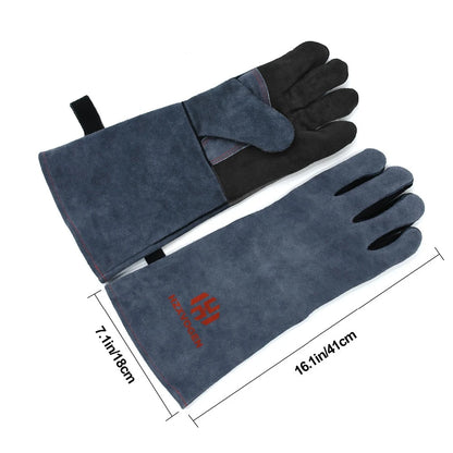 16-Inch Heat Resistant Welding Gloves – Thick Cow Split Leather Work Gloves for Welders, BBQ, Grill & Oven Use