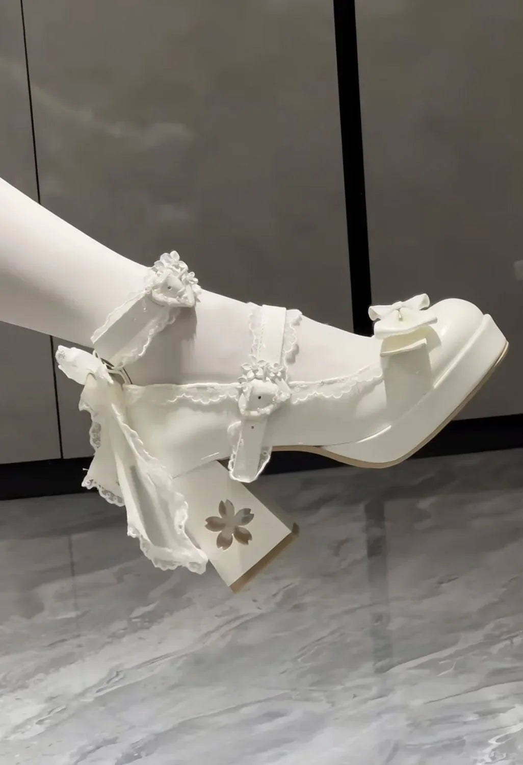 Lolita Butterfly Knot High Heels – Cute Platform Mary Jane Shoes for Girls, Students & Sakura Wedding Dress