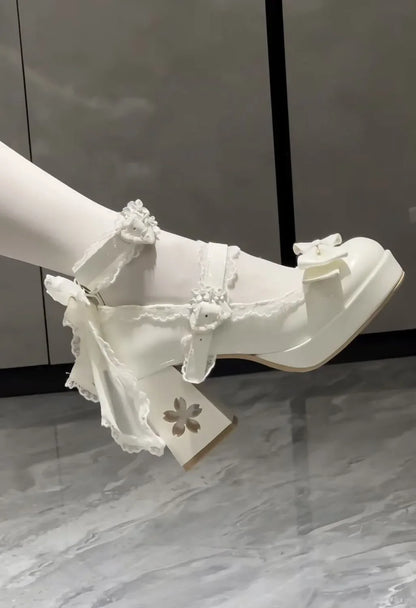 Lolita Butterfly Knot High Heels – Cute Platform Mary Jane Shoes for Girls, Students & Sakura Wedding Dress