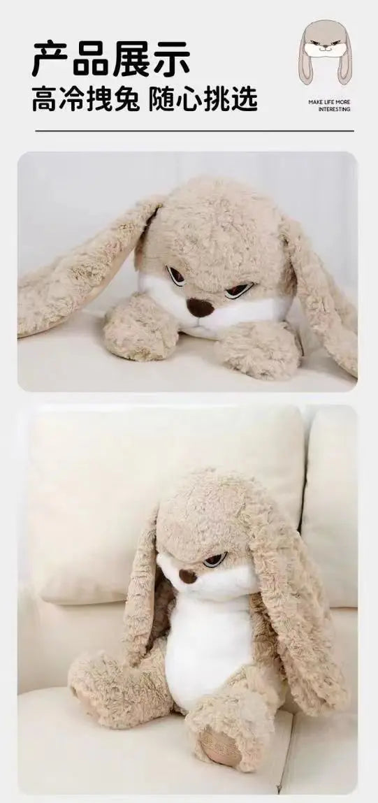 Large Angry Rabbit Plush Toy – Cute Kawaii Stuffed Animal Doll, Soft Plush for Room Decor & Birthday Gifts