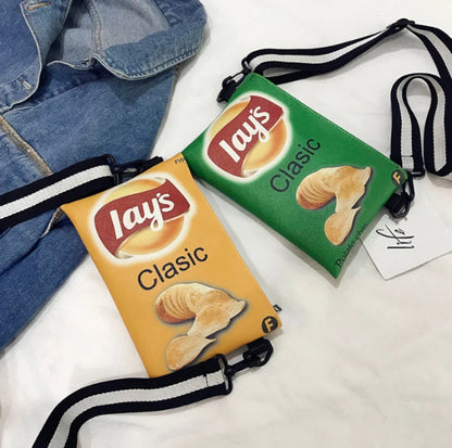 Funny Potato Chips Crossbody Handbag: Canvas Shoulder Bag with Mini Cartoon Printing - Girl Envelope Bags, Cute Purse for Women