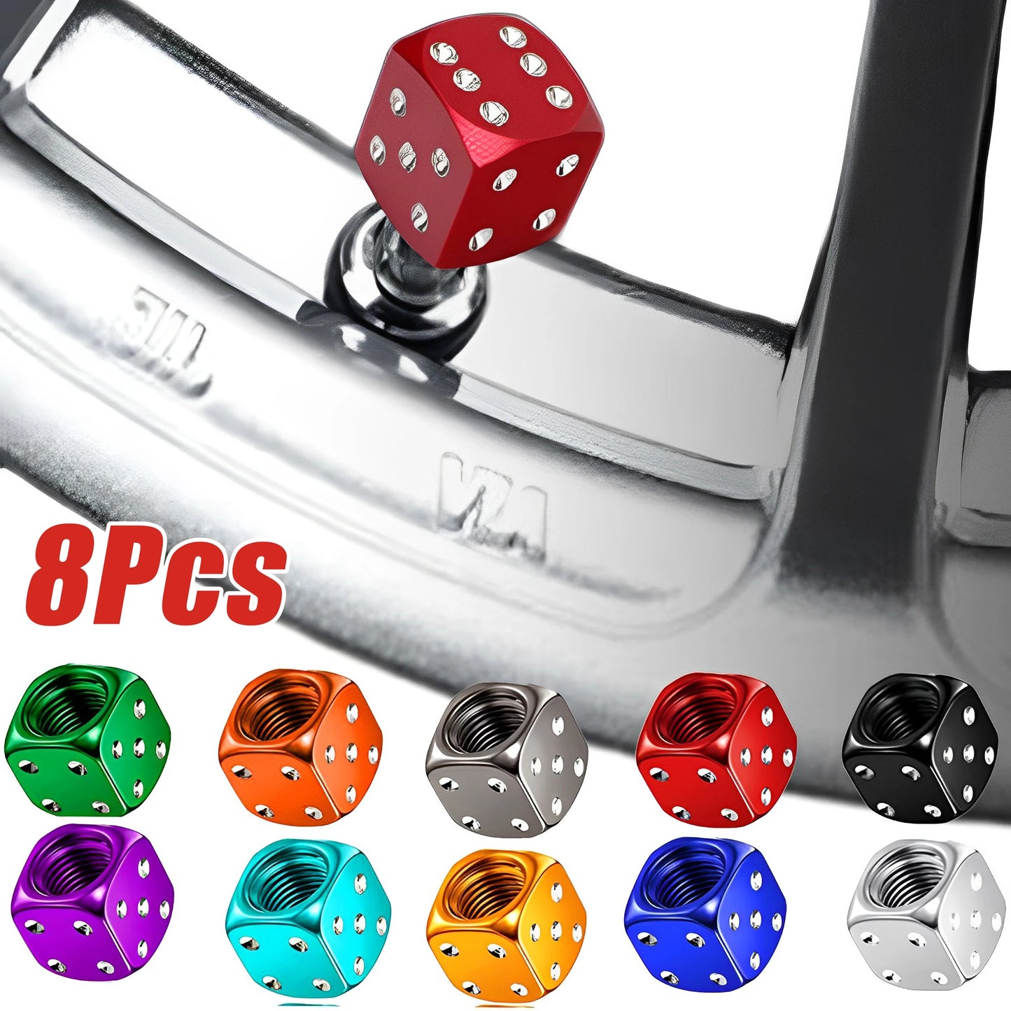 Aluminum Dice Tire Valve Caps - Dustproof Car, Truck, Motorcycle, Bike Wheel Stem Tyre Air Valve Covers