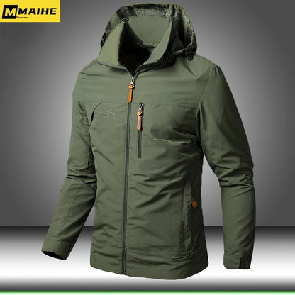 Men’s Waterproof Military Windbreaker Jacket - Hooded Autumn Outdoor Hiking, Biking & Casual Bomber Coat