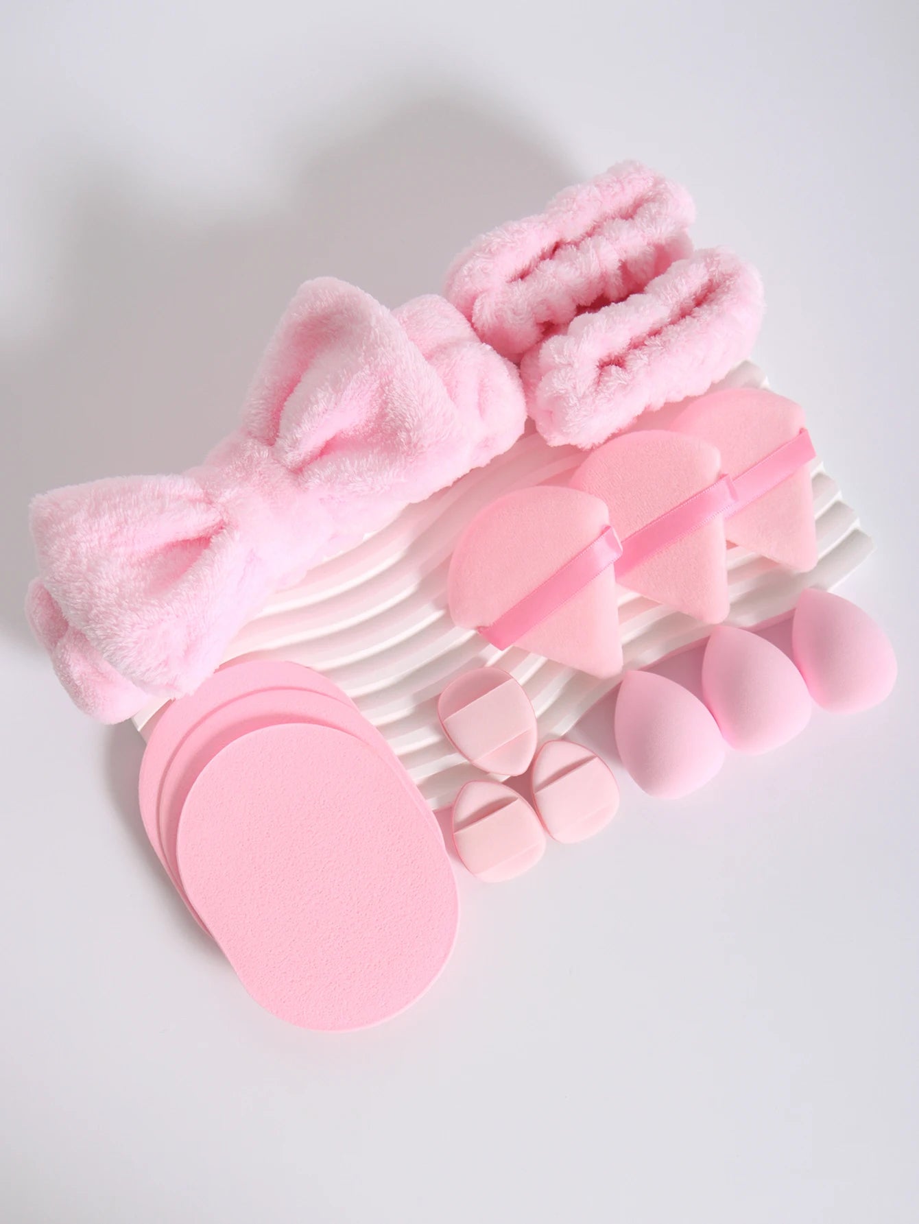 15Pcs Multi-Colored Fluffy Headband & Makeup Sponge Set - Sweet Style Beauty Essentials