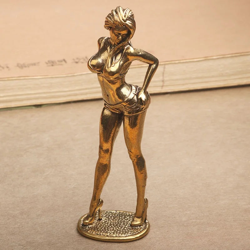 Solid Copper Bikini Woman Figurine Statue – Sexy Beauty Model Collectible Ornament Gift for Men & Home Decor Display