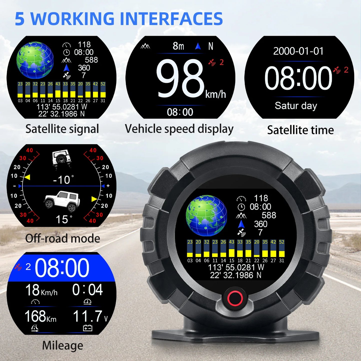 X95 Car GPS Digital Head-Up Display – Inclinometer Speedometer with Slope, Pitch, Altitude & Latitude Meter