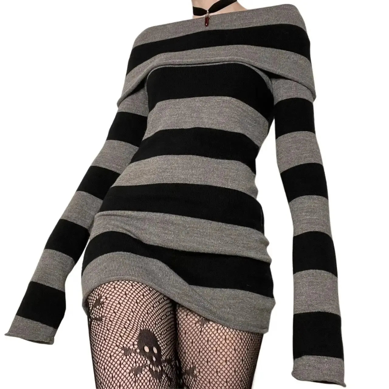 Women’s Striped Mini Bodycon Dress — Boat Neck Off-Shoulder Long Sleeve Hip-Wrapped Party Dress for Spring & Autumn