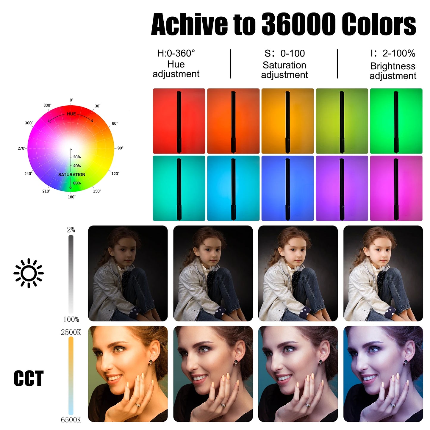 P400 RGB LED Light Wand Handheld Tube Light 2500K-6500K Rechargeable Photography Lamp with 36000 Colors for YouTube Vlogging & Party Lighting