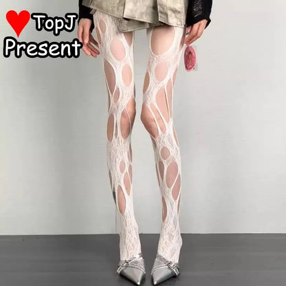 Y2K Shibuya Gothic Lolita Fishnet Tights – Ripped Silk Retro Spicy Girl Subculture Sexy Women’s Stockings
