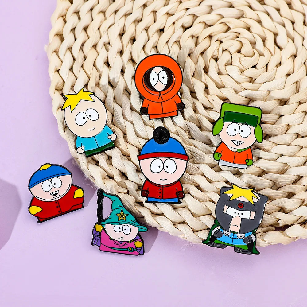7-Piece Cartoon TV and Movie Character Enamel Pin Set - Metal Lapel Brooches for Backpacks, Hats, Cosplay and Gifts