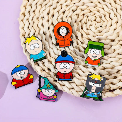 7-Piece Cartoon TV and Movie Character Enamel Pin Set - Metal Lapel Brooches for Backpacks, Hats, Cosplay and Gifts