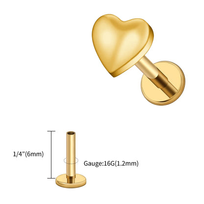 Right Grand ASTM F136 Titanium 16G Heart Flat Back Labret Stud – Monroe, Lip, Helix, Tragus, Conch & Earlobe Cartilage Piercing Body Jewelry