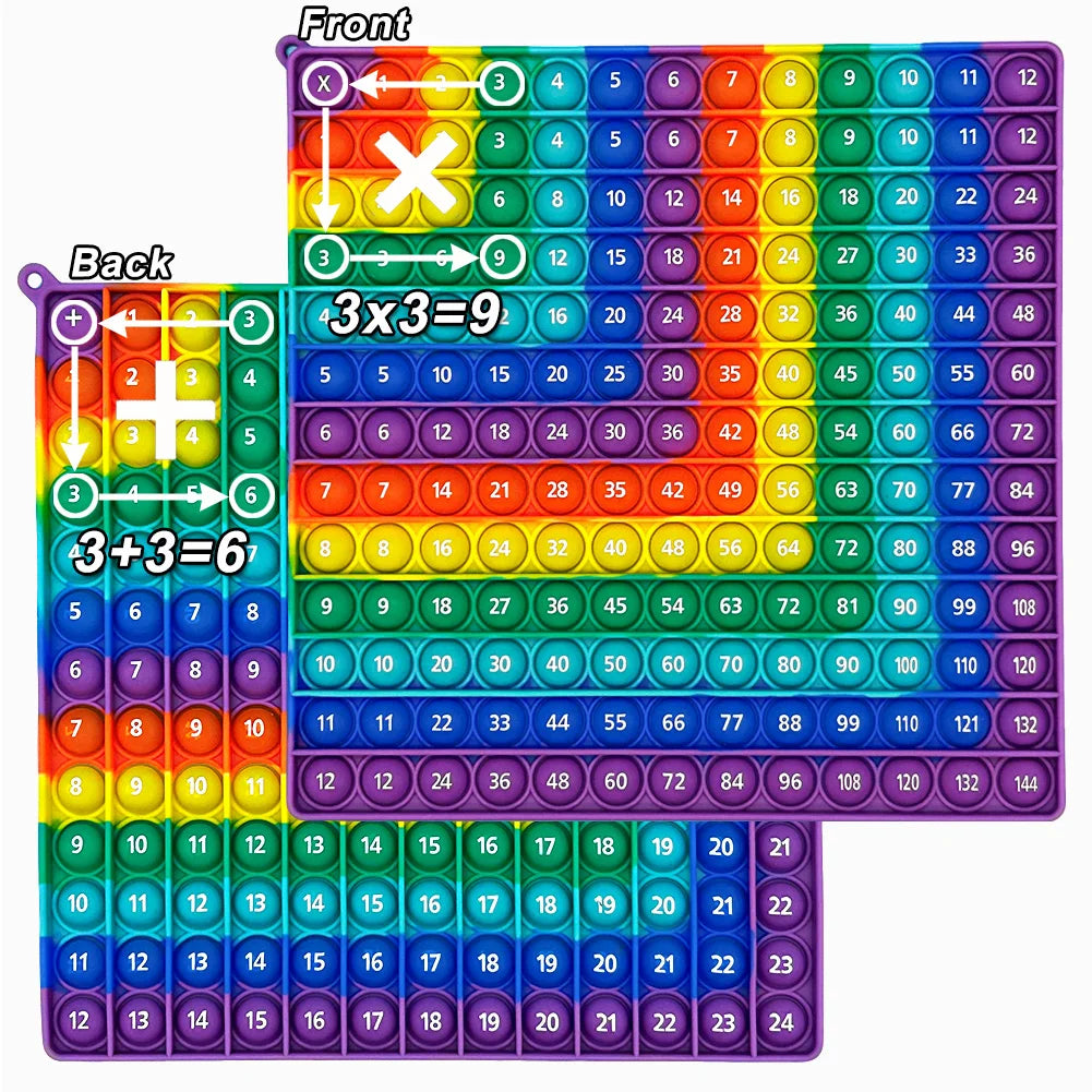 12x12 Multiplication & Addition Math Game Toy - Rainbow Silicone Times Table Educational Gift for Kids