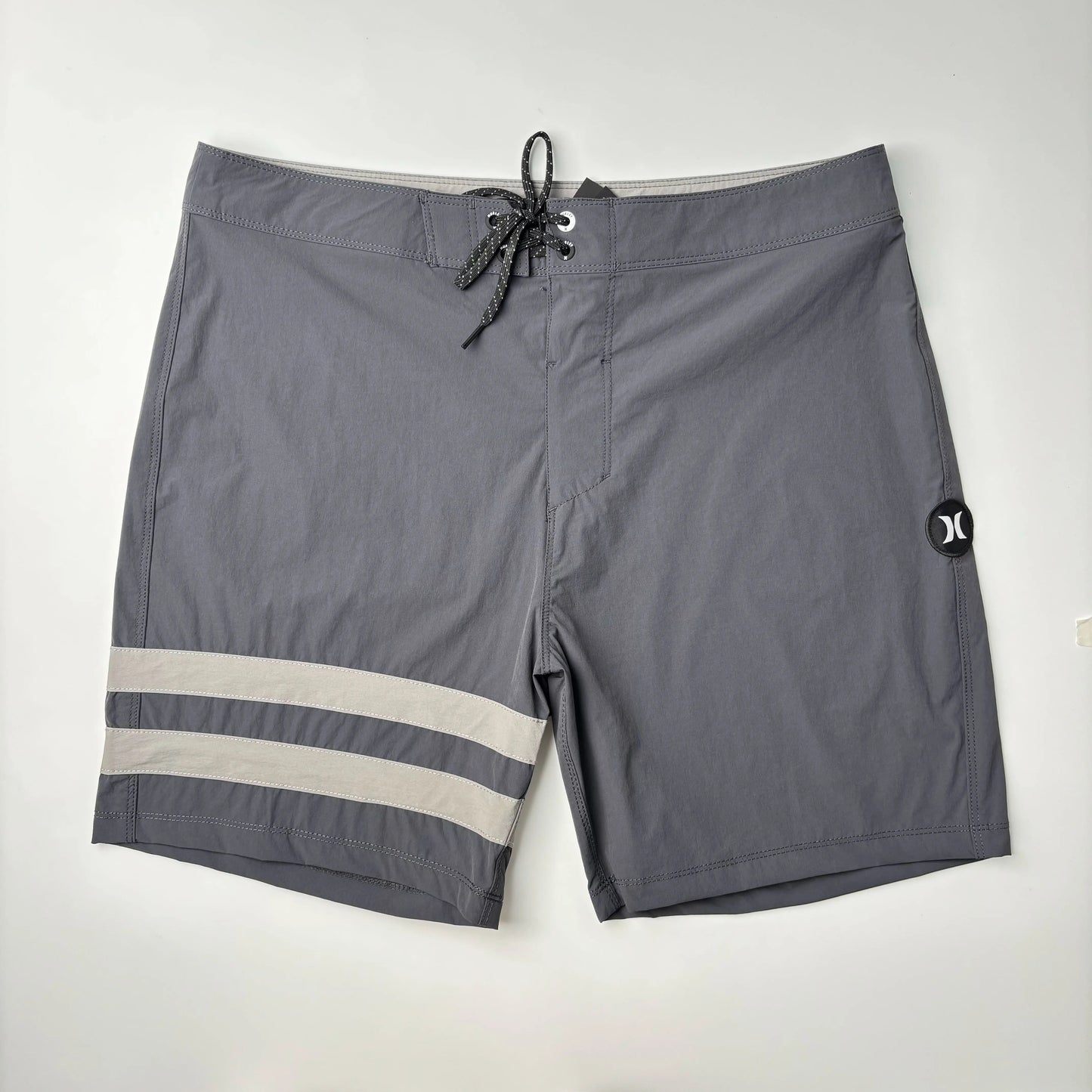 Men’s Two-Stripe Black Beach Shorts - Stretch Quick-Dry Bermuda Swim Trunks