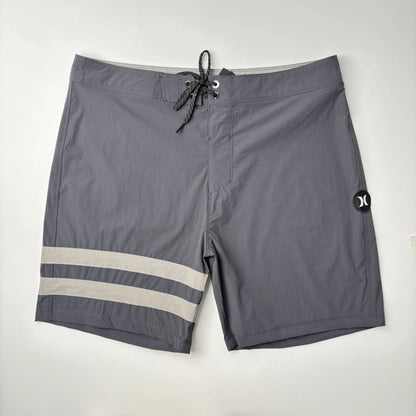 Men’s Two-Stripe Black Beach Shorts - Stretch Quick-Dry Bermuda Swim Trunks