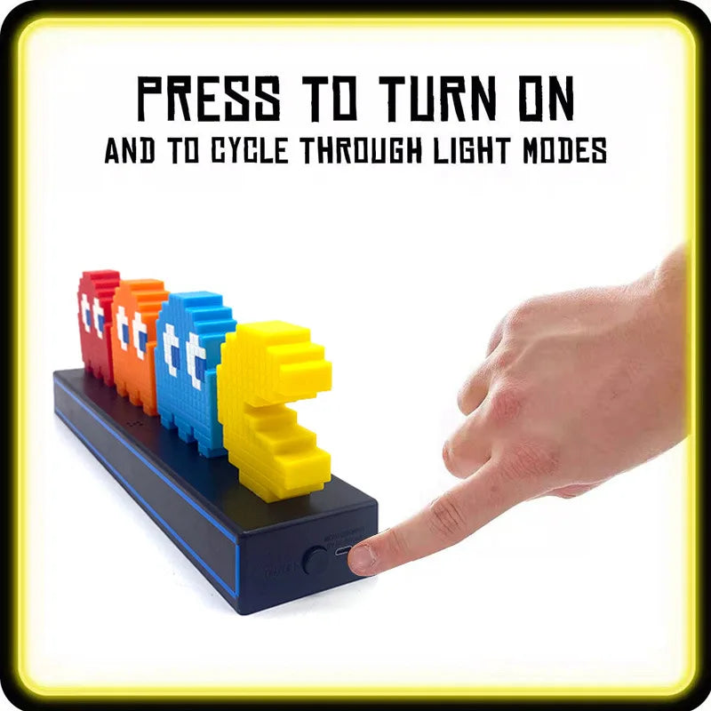 3D Illusion LED Gaming Night Light — Pixel Ghost Action Character Lamp for Room Decoration