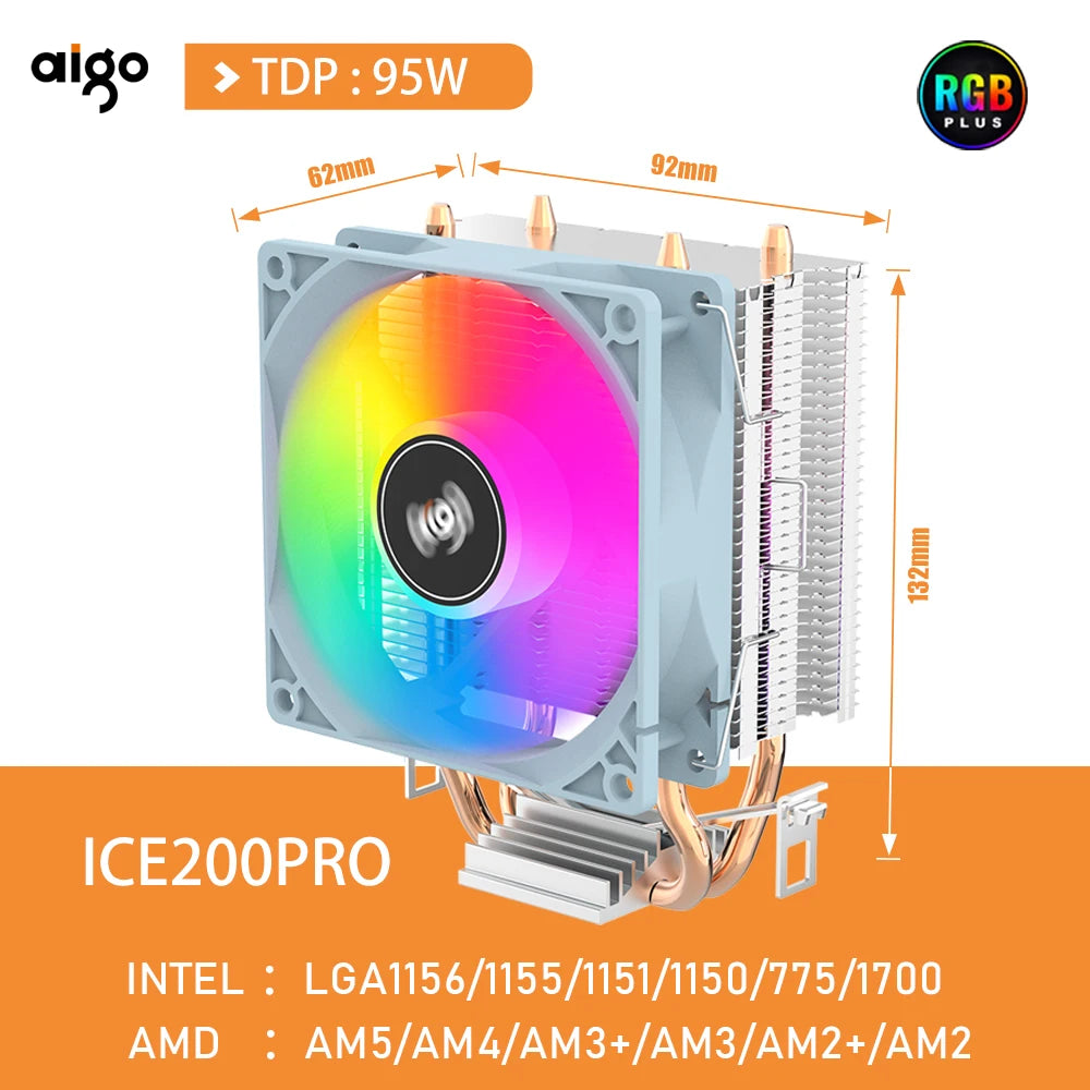 Aigo CPU Cooler with 2/4/6 Heat Pipes — Silent RGB Fan, 3-Pin PWM Radiator for Intel & AMD CPUs