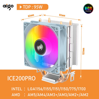 Aigo CPU Cooler — 2/4/6 Heat Pipe Radiator with 3-Pin PWM Silent RGB Fan for Intel LGA 1700/1150/1155/1156/1366 & AMD AM2/AM3/AM4