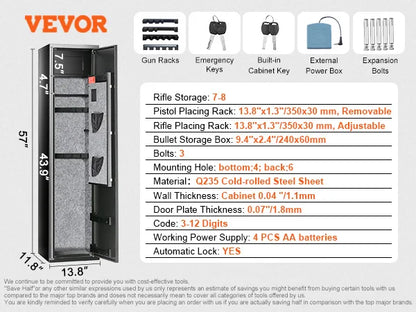 SucceBuy 3-8 Gun Safe – Digital Keypad Lock Cabinet with Removable Shelf for Rifles & Pistols