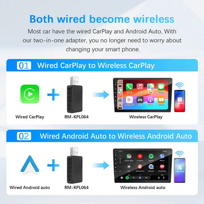 2-in-1 Wireless CarPlay & Android Auto Mini Box — AI Plug & Play Automatic Connection for 99% of Car Radios