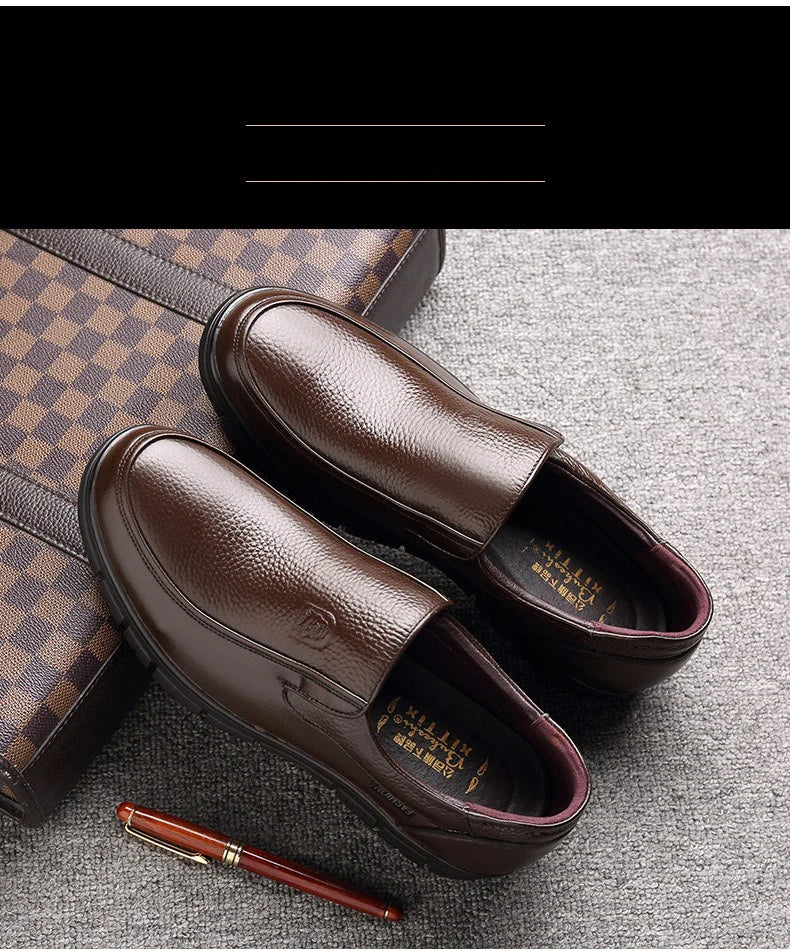 Genuine Leather Casual Shoes for Men – Flat Platform Walking Loafers, Breathable Handmade Outdoor Sneakers
