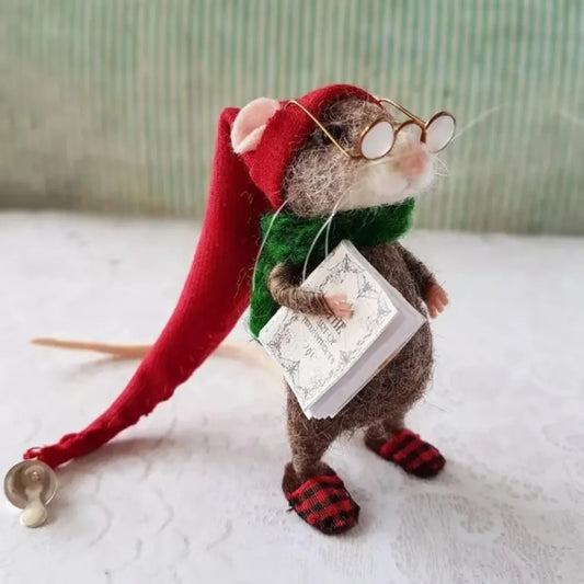Cute Needle Felted Christmas Mouse – Handmade Holiday Ornaments & Craft Decorations
