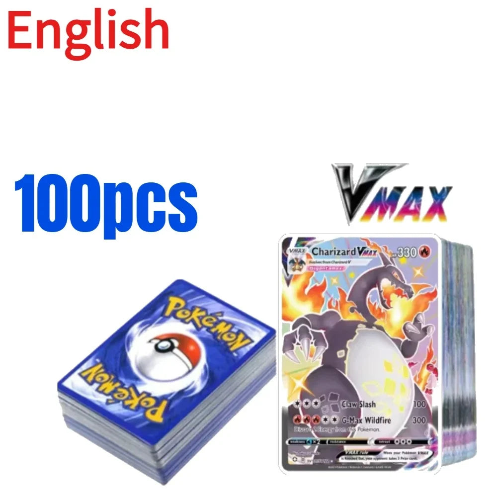 Pokémon TCG V, VMAX, GX & EX Holographic Cards - 60/100-Piece French and English Collectible Card Set for Fans and Gifts