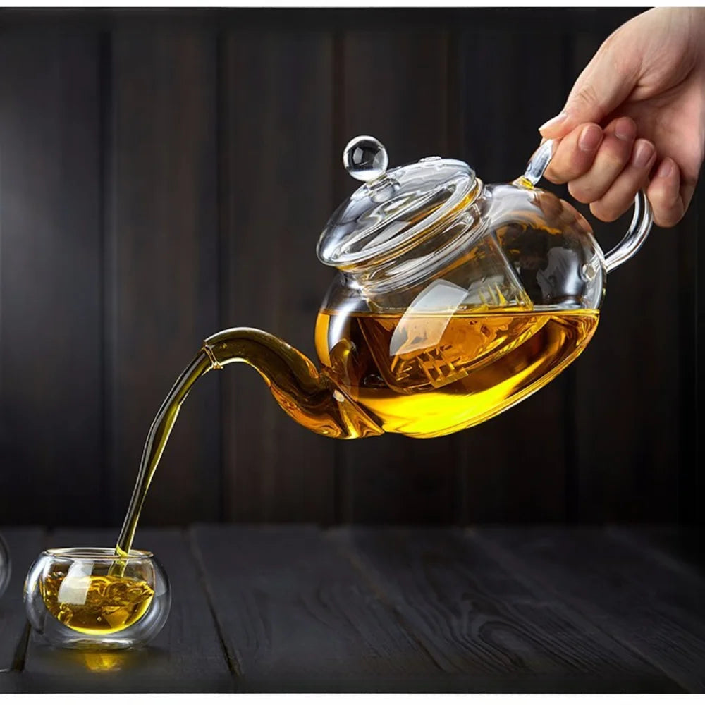 400ml/1000ml Heat-Resistant Glass Teapot – Kung Fu Teaware Set with Tea Strainer for Puer, Oolong, Barley