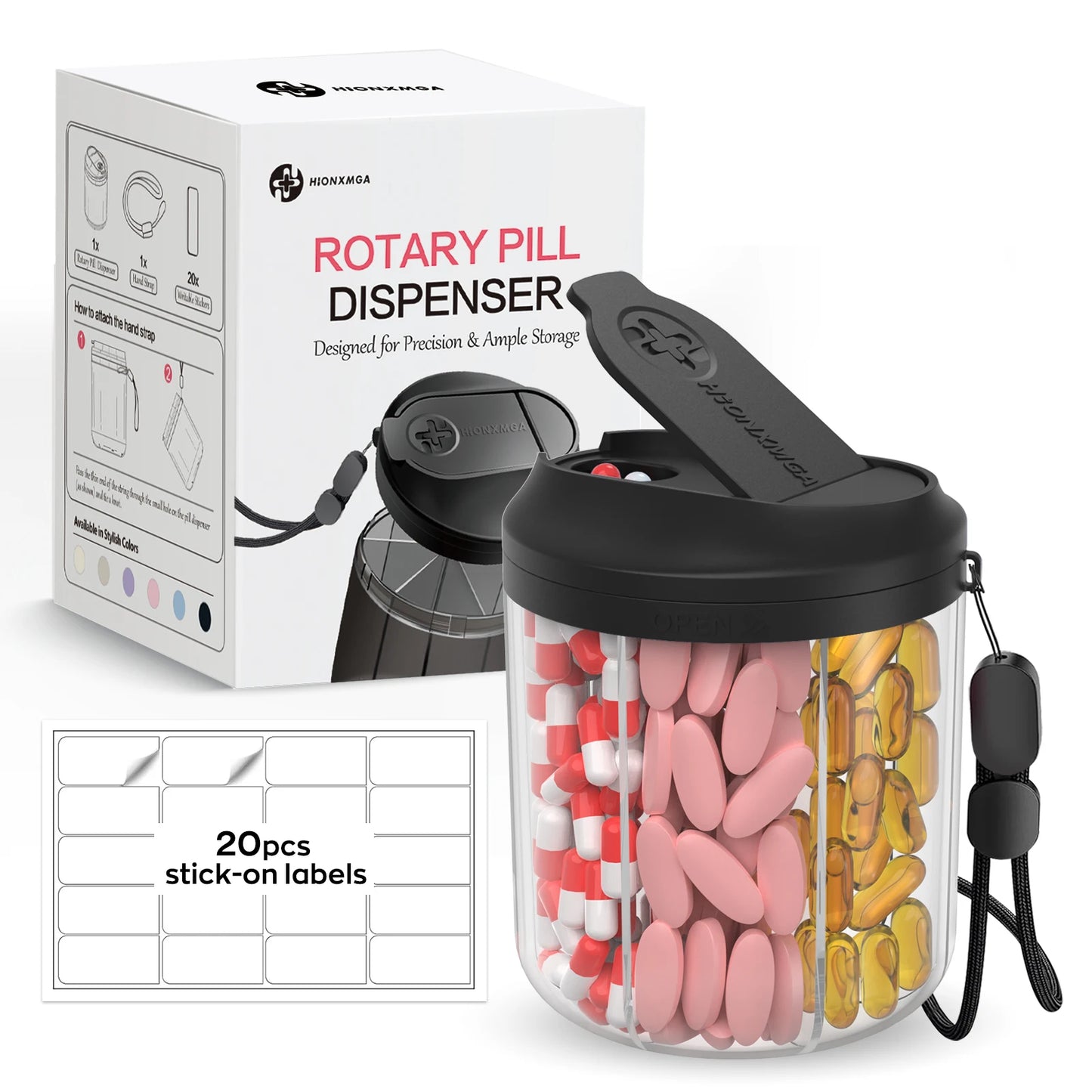 Weekly 7-Compartment Pill Organizer – Portable Travel Pill Case with Anti-Mix Design & 20 Labels