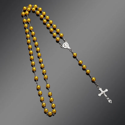 Rosary Beads Cross Necklace – Catholic Virgin Mary Pendant Chain Religious Jewelry Gift for Men & Women Prayer Charm