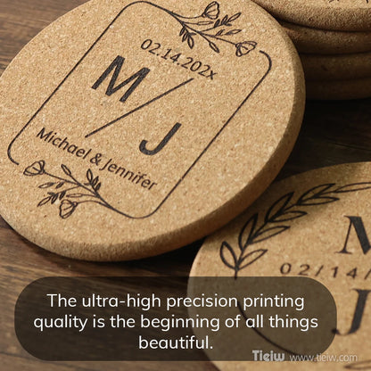 30-Piece Personalized Cork Coaster Set - Custom Tie Design Wedding Favors, Bridal Shower Gifts and Corporate Party Keepsakes