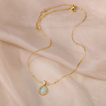 Fashion Opal Oval Necklace for Women – Gold Stainless Steel Pendant, Aesthetic Wedding Jewelry Gift