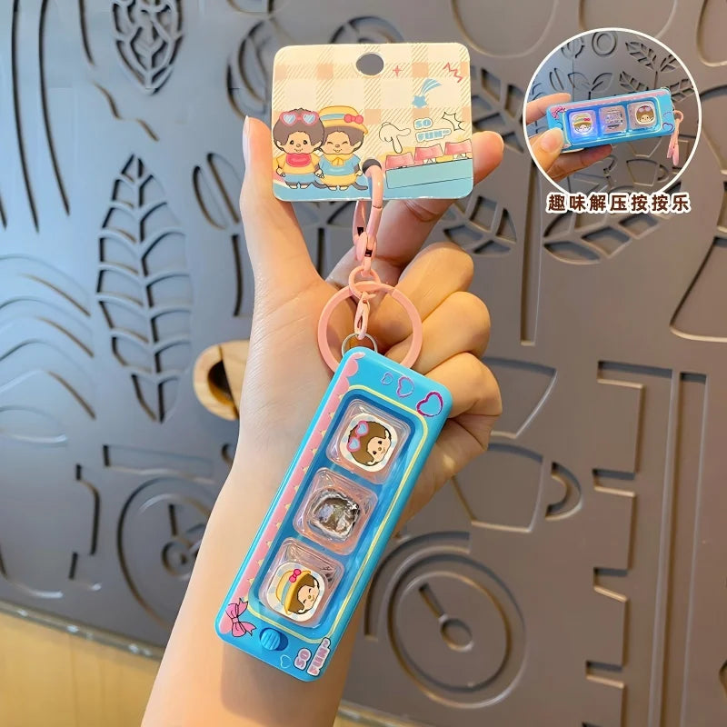 Monchhichi Keycap Clicker Keychain – Cartoon Fidget Toy, Stress Relief Keyboard Charm & Backpack Pendant Gift