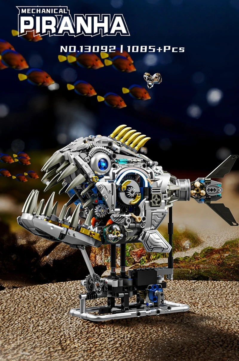 Mechanical Sea Animal Building Blocks Toy – Whale Shark, Octopus, Piranha & Manta Ray with Motor and Lights for Kids