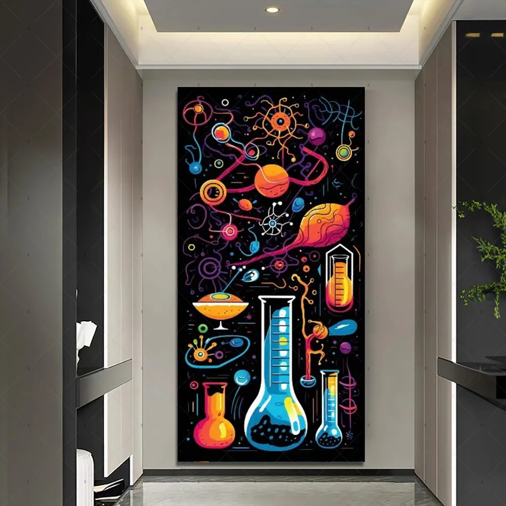 Chemistry Lab Door Cover Backdrop – Science Experiment Party Decoration & Photography Props with Laboratory Equipment Theme