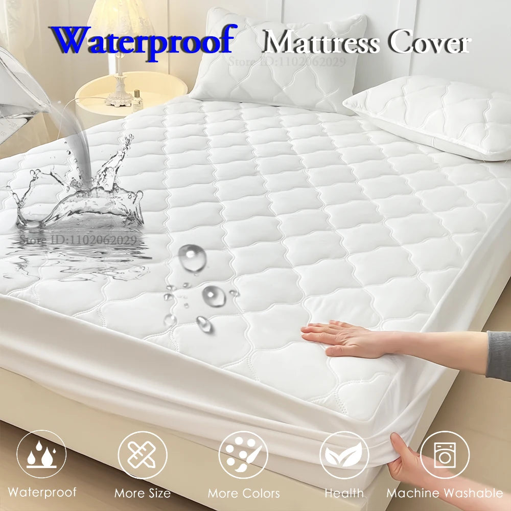 Waterproof Mattress Protector – Fitted Bed Cover for Single, Double, Queen & King Size Beds, Gray & White