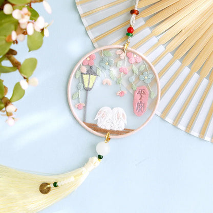 Handmade Embroidered Amulet DIY Kit – Easy Needlework Sewing & Car Pendant Needlepoint for Beginners